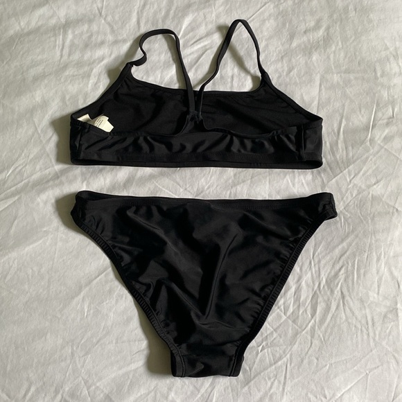 Nike Core Solids Sport 2-Piece size 12 racer back bikini top swimsuit set black - Picture 2 of 13